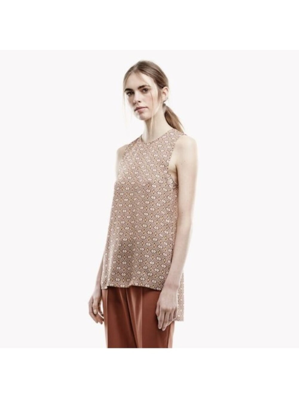 Theory Foulard Print Sharlia Georgette Silk Sleeveless Tunic Top Blouse P